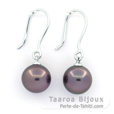 Aretes de Plata y 2 Perlas de Tahiti Redondas BC 9.1 mm