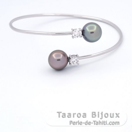 Pulsera de Plata y 2 Perlas de Tahiti Redondas C 11 mm