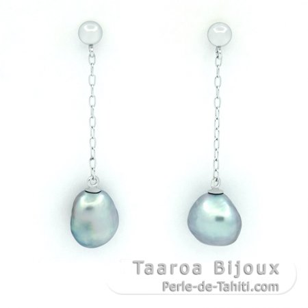 Aretes de Oro blanco 14Kl y 2 Keishis de Tahiti