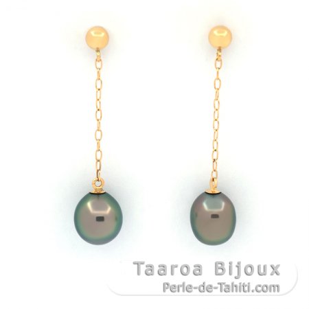 Aretes de Oro 18Kl y 2 Keishis de Tahiti