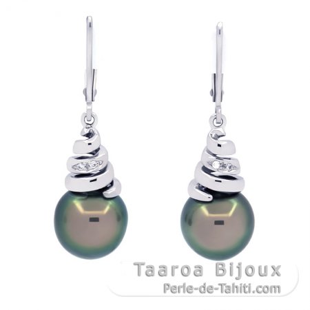 Aretes de Plata y 2 Perlas de Tahiti Semi-Barrocas B 9.5 mm