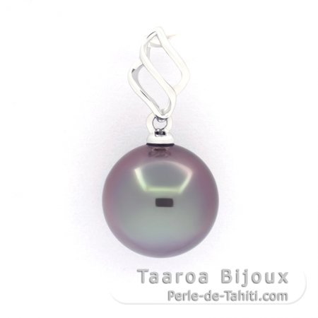 Colgante de Oro blanco 18Kl y 1 Perla de Tahiti Redonda B 10 mm