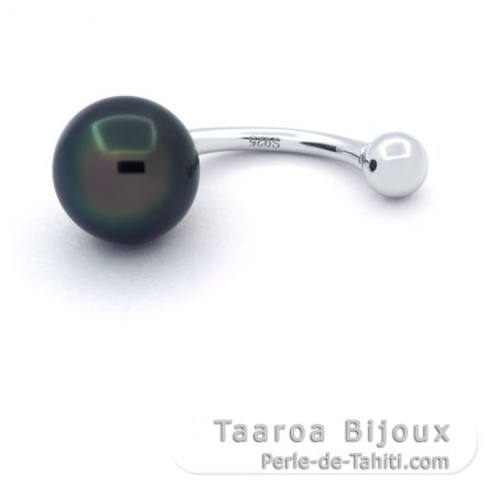 Piercing de Plata y 1 Perla de Tahiti Semi-Barroca A 9 mm