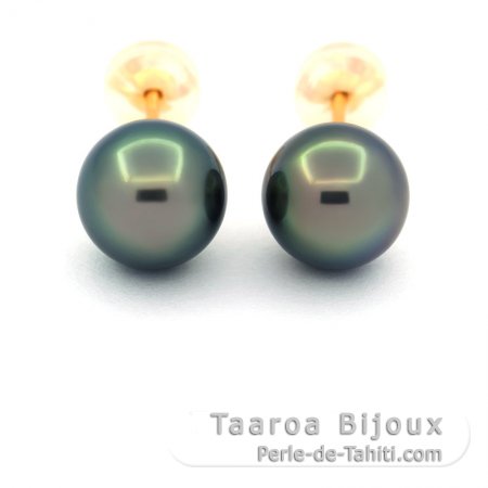 Aretes de Oro 18Kl y 2 Perlas de Tahiti Redondas B/C 8.1 mm