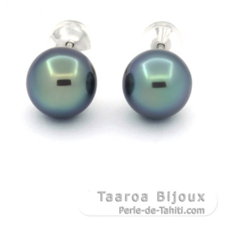 Aretes de Oro blanco 18Kl y 2 Perlas de Tahiti Redondas B/C 8.5 y 8.7 mm