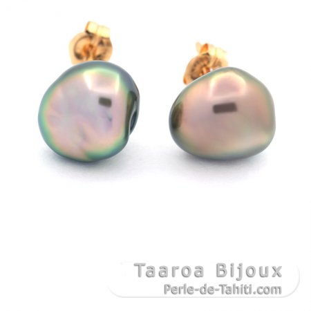 Aretes de Oro 18Kl y 2 Keishis de Tahiti