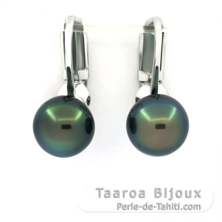 Aretes de Plata y 2 Perlas de Tahiti Redondas C 8.1 mm