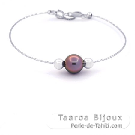 Pulsera de Plata y 1 Perla de Tahiti Semi-Redonda C 8.8 mm