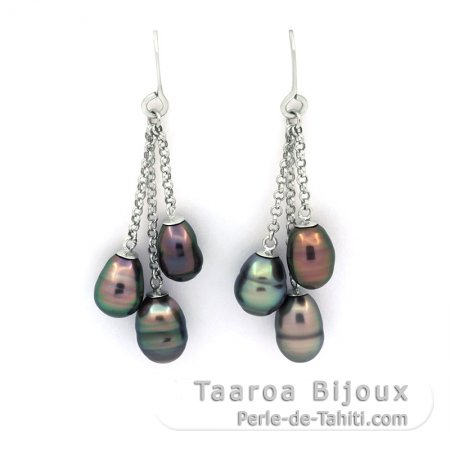 Aretes de Plata y 6 Keishis de Tahiti