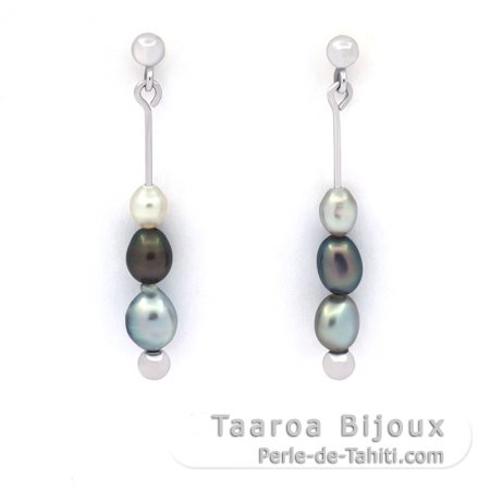 Aretes de Plata y 6 Keishis de Tahiti