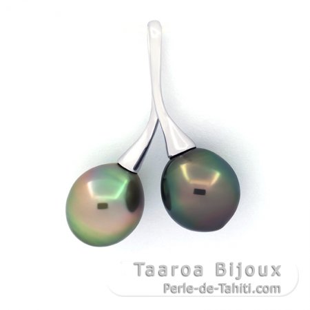Colgante de Plata y 2 Perlas de Tahiti Semi-Barrocas B 9.3 y 9.5 mm