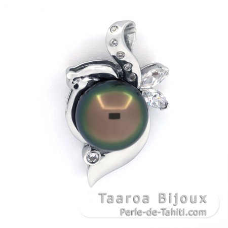 Colgante de Plata y 1 Perla de Tahiti Semi-Barroca C 10.4 mm