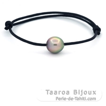 Pulsera de Algodn Encerado y 1 Perla de Tahiti Semi-Barroca C 10.7 mm