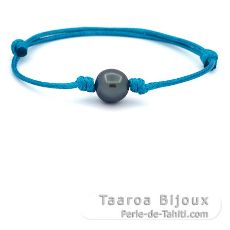 Pulsera de Algodn Encerado y 1 Perla de Tahiti Semi-Barroca C 10.8 mm