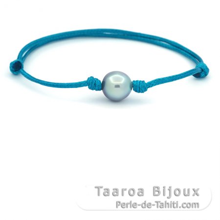 Pulsera de Algodn Encerado y 1 Perla de Tahiti Semi-Barroca C 10 mm