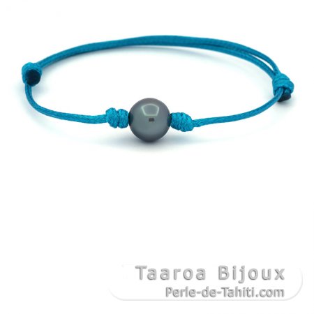 Pulsera de Algodn Encerado y 1 Perla de Tahiti Semi-Barroca C 9.5 mm