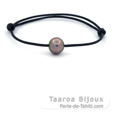 Pulsera de Cuero y 1 Perla de Tahiti Semi-Barroca C 10.6 mm