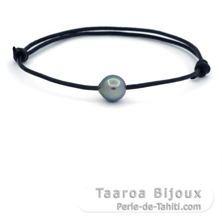 Pulsera de Cuero y 1 Perla de Tahiti Semi-Barroca C 9.3 mm