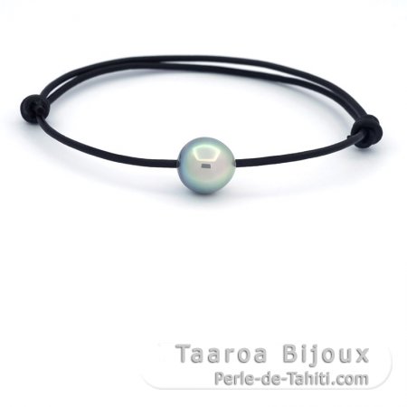 Pulsera de Cuero y 1 Perla de Tahiti Semi-Barroca C 10.9 mm