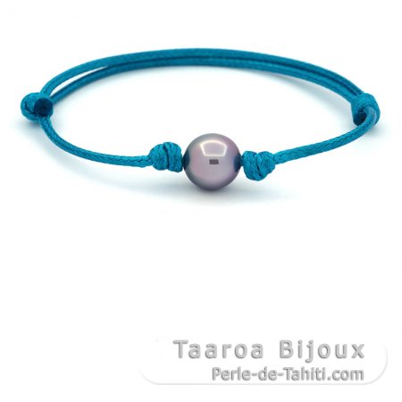 Pulsera de Algodn Encerado y 1 Perla de Tahiti Semi-Barroca C 10 mm