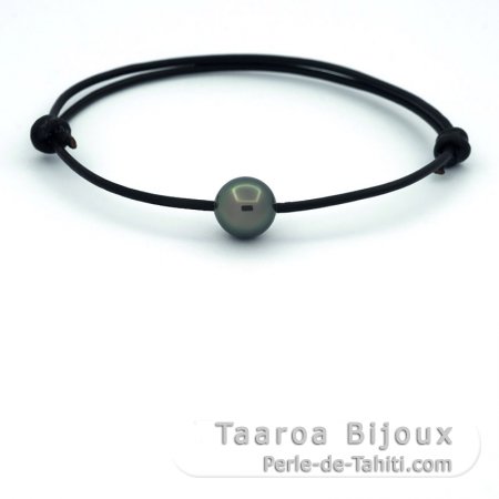 Pulsera de Cuero y 1 Perla de Tahiti Redonda B/C 9.4 mm