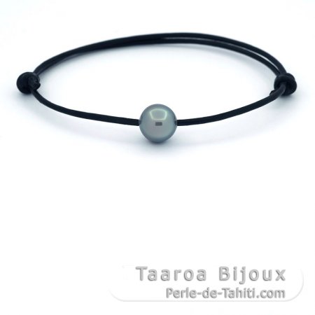 Pulsera de Cuero y 1 Perla de Tahiti Redonda C 9.4 mm