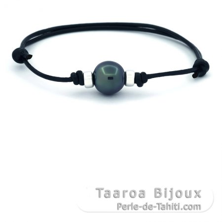 Pulsera de Cuero y 1 Perla de Tahiti Semi-Barroca C 11.8 mm