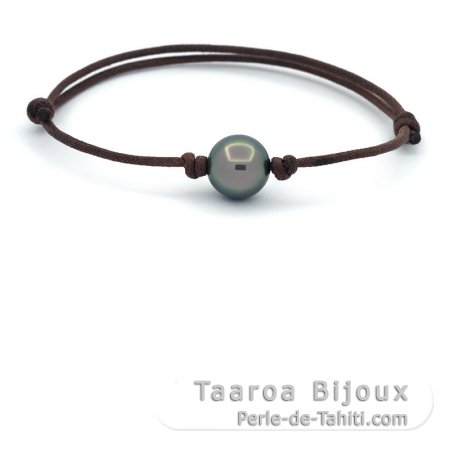 Pulsera de Algodn y 1 Perla de Tahiti Redonda C 11.3 mm