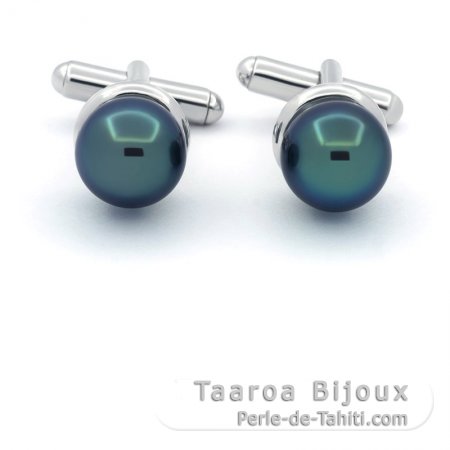 Gemelos en Plata y 2 Perlas de Tahiti Redondas C 11.2 mm