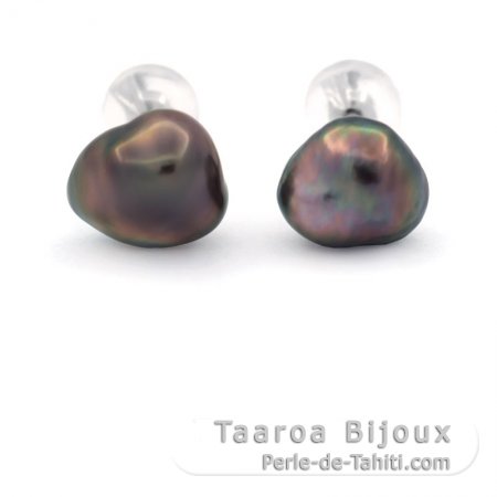 Aretes de Oro blanco 14Kl y 2 Keishis de Tahiti