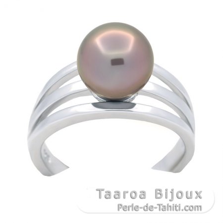 Anillo de Plata y 1 Perla de Tahiti Redonda B 9.3 mm