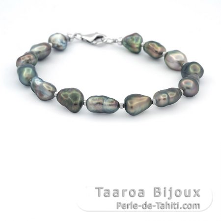 Pulsera de 14 Keishis de Tahiti y Plata .925