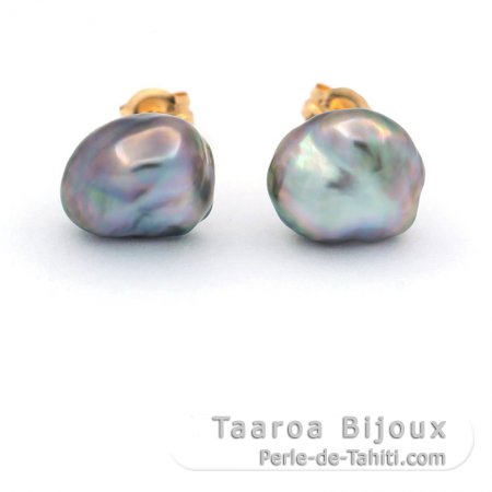 Aretes de Oro 18Kl y 2 Keishis de Tahiti