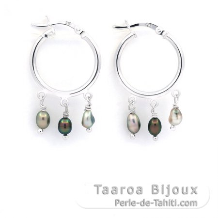 Aretes de Plata y 6 Keishis de Tahiti