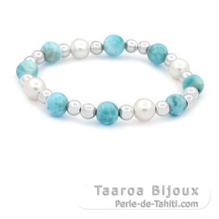 Pulsera de 8 perlas de Larimar - 8.5 a 9.3 mm - 17.5 cm