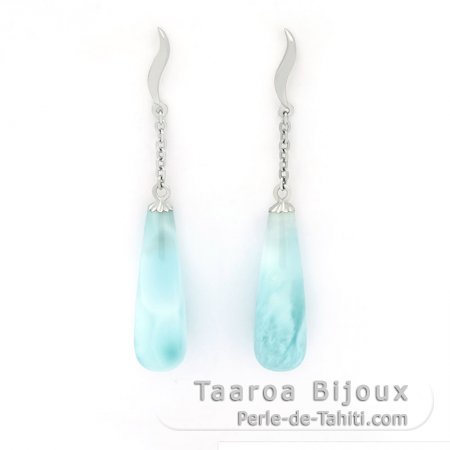 Aretes de Plata y 2 Larimars - 22 x 7 mm