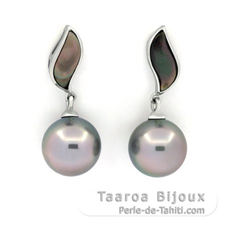 Aretes de Plata y 2 Perlas de Tahiti Redondas C 10.3 mm