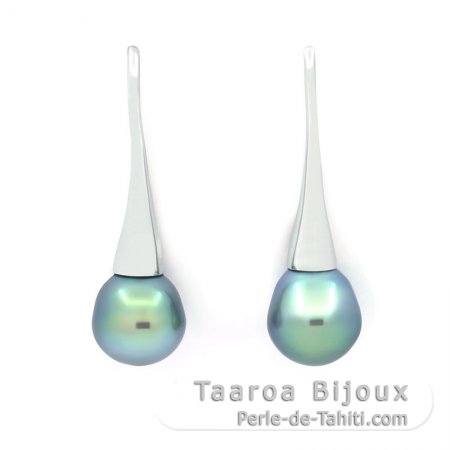 Aretes de Plata y 2 Perlas de Tahiti Semi-Barrocas 1 A y 1 B 9.3 mm