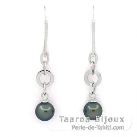 Aretes de Plata y 2 Perlas de Tahiti Redondas C 11.7 mm