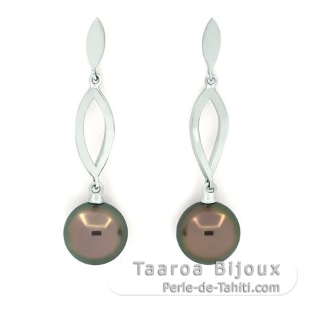 Aretes de Plata y 2 Perlas de Tahiti Redondas C 10.4 mm