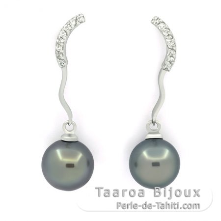 Aretes de Plata y 2 Perlas de Tahiti Redondas 1 B & 1 C 9.6 mm