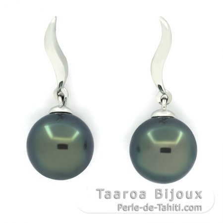 Aretes de Oro blanco 18Kl y 2 Perlas de Tahiti Redondas B 8.9 mm