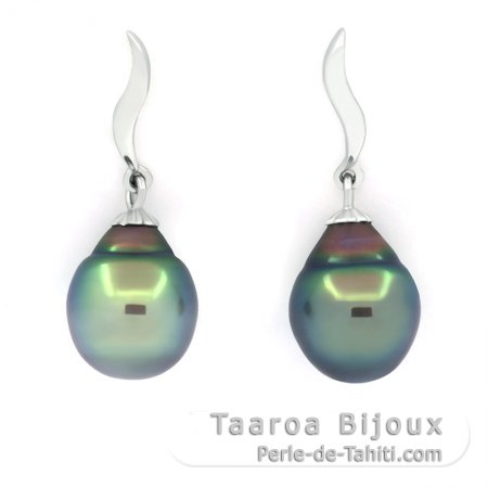 Aretes de Plata y 2 Perlas de Tahiti Semi-Barrocas B 9.3 mm