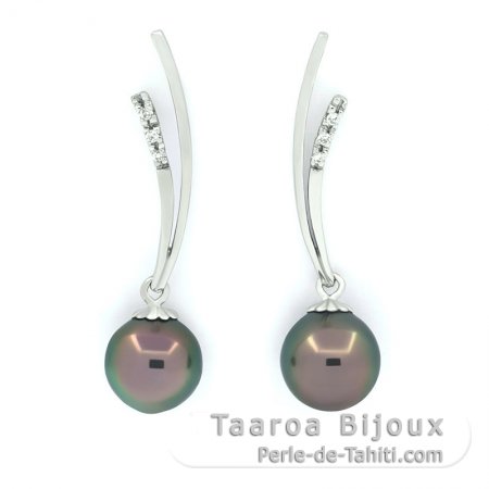 Aretes de Plata y 2 Perlas de Tahiti Semi-Barrocas B 9.3 mm