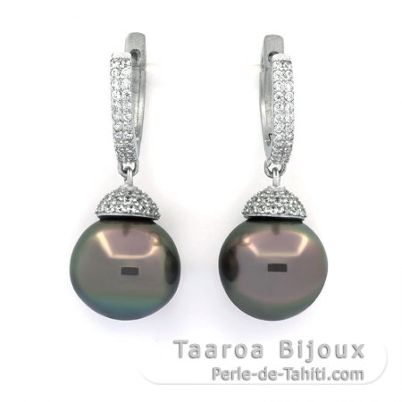 Aretes de Plata y 2 Perlas de Tahiti Semi-Barrocas 1 B y 1 C 12.6 mm