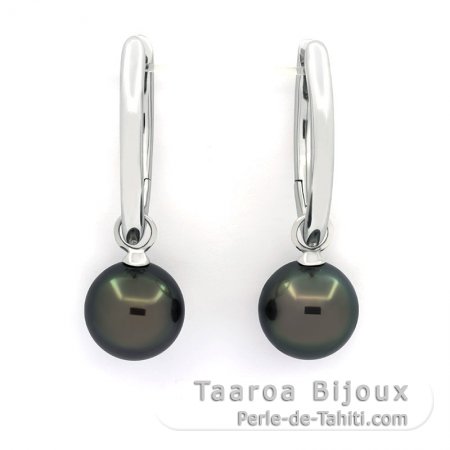 Aretes de Plata y 2 Perlas de Tahiti Redondas C 11.8 mm