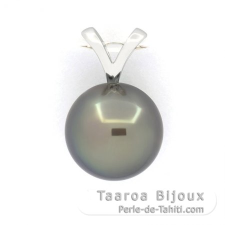 Colgante de Oro blanco 18Kl y 1 Perla de Tahiti Redonda B 10.2 mm