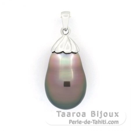 Colgante de Oro blanco 18Kl y 1 Perla de Tahiti Semi-Barroca A 11 mm