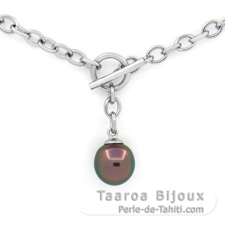 Pulsera de Plata y 1 Perla de Tahiti Semi-Barroca A 10.4 mm