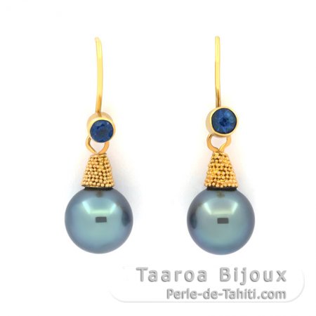 Aretes de Oro 18Kl y 2 Perlas de Tahiti Redondas B+ 9.3 mm